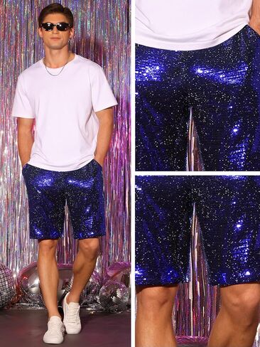 Lars Amadeus Sequins Shorts for Men's Summer Elastic Waist Party Disco Shiny Short Pants in Saudi Arabia