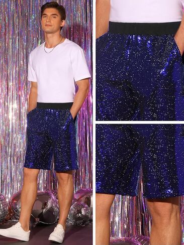 Lars Amadeus Sequins Shorts for Men's Summer Elastic Waist Party Disco Shiny Short Pants in Saudi Arabia
