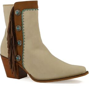 ARiIDER GIRL Gizelle Women's Mid Calf Fringe Booties Snip Toe Stacked Heel Buckle Studded Western Boots…
