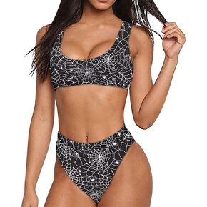 ELEQIN Women Printed Two Pieces High Waisted Cheeky Bikini Sets Low Scoop Crop Swimsuit