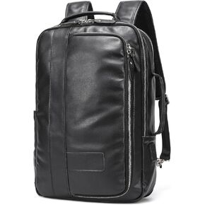 LANNSYNE Men's Full Grain Leather Expandable 15.6 Laptop Backpack Tote Shoulder Travel Bag Rucksack