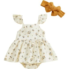 Infant Baby Girls Romper Dress Dot Pattern Short Sleeve Ruched Jumpsuits Skirts Hem Bodysuits Headband