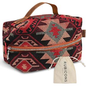 RUBICONS Cosmetic Handbag Makeup Organizer Purse Travel Toiletry Zipper Pouch for Women Red Boho Cotton Case