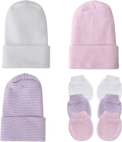 DRESHOW BQUBO 3 Pack Newborn Hospital Hat and Mittens Infant Baby Beanie with Bow Soft Cute Knot Nursery Cap in Kuwait