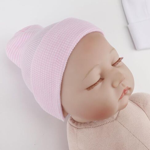 DRESHOW BQUBO 3 Pack Newborn Hospital Hat and Mittens Infant Baby Beanie with Bow Soft Cute Knot Nursery Cap in Kuwait