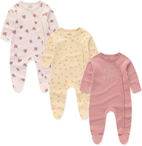 Kiddiezoom Baby Cotton Footed One-Piece Romper Multiple color combinations Jumpsuit Set For Newborn baby Pajamas in Kuwait