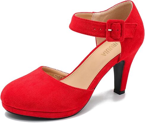 LIURUIJIA Mary Jane Heels for Women Platform Pumps Closed Toe Suede Ankle Strap Comfort Dress Shoes for Wedding Office Party in Saudi Arabia