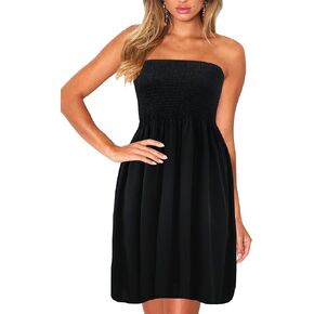 Zyyfly Tube Top Dress Women Summer Beach Coverup Stretch Smocked Strapless Dress