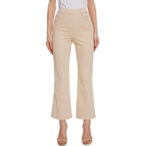 DAOAO Pull on Jeans for Women Flare Stretchy Elastic High Waist Denim Pants Trendy Bootcut Front Seam Jean