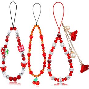 Ecally 3 Pcs Butterfly Bow Knot Beaded Phone Charm, Flower Stationery Decoration Charm, Heart Y2k Pearl Beaded Strap Phone Lanyard Wrist Cute Aesthetic Phone Chain