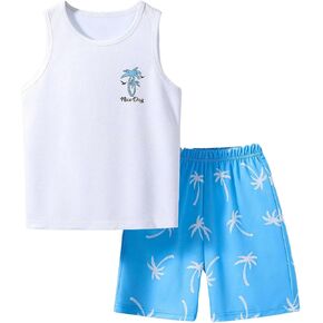 Floerns Boys Boho Sleeveless Tank Top Tropical Print Shorts Set 2 Piece Outfit