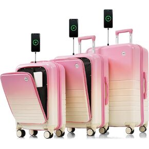 Merax 3 قطع من مجموعات الأمتعة الصلبة ABS القابلة للتوسيع مع حقيبة عجلة دوارة TSA Lock Suit Case، وردي، (20/24/28)