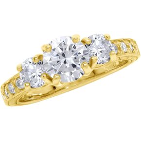 Silvershake 3-Stone Round Shape Gemstones White Gold Plated or Yellow Gold Plated 925 Sterling Silver Anniversary or Engagement Ring Bridal Jewelry for Women