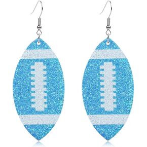CHUNYANAN Unique Fashion Sequined Leather Football Dangle Drop Earrings for Women Girls Sparkly Charm Tassel Football Earrings Jewelry Gift