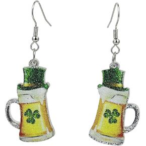 St. Patrick's Day Earrings Green Lucky Clover Irish Shamrock Acrylic Dangle Earrings for Women Girls Funny Green Hat Panda Cat Dog Frog Beer Bottle Animal Drop Earrings Holiday Party Jewelry