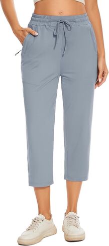 Women Casual Capris 21" with Deep Zippered Pockets Drawstring Comfy Tapered Sweatpants for Travel Work in Kuwait