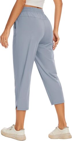 Women Casual Capris 21" with Deep Zippered Pockets Drawstring Comfy Tapered Sweatpants for Travel Work in Kuwait
