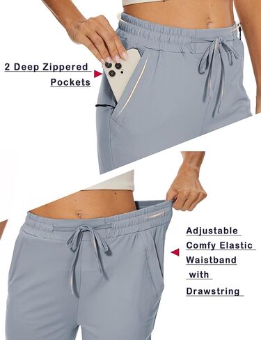 Women Casual Capris 21" with Deep Zippered Pockets Drawstring Comfy Tapered Sweatpants for Travel Work in Kuwait
