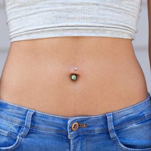 Earth Accessories Organic Shell Belly Button Ring Piercing for Women - Navel Belly Button Rings with Surgical Steel - with Abalone, Mother of Pearl, and More in Kuwait