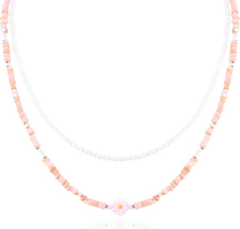 Colorful Beaded Necklace for Women Teen Girls Bohemian Double Layered Cute Seed Beads Choker Necklace with Dangle Beads Charm Adjustable Chain Handmade Boho Party Summer Beach Jewelry Gift for Girls in Saudi Arabia