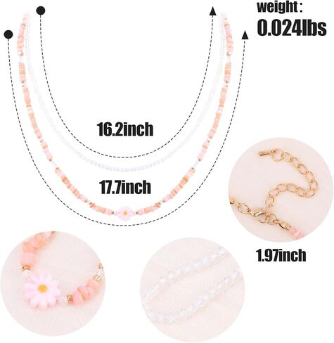 Colorful Beaded Necklace for Women Teen Girls Bohemian Double Layered Cute Seed Beads Choker Necklace with Dangle Beads Charm Adjustable Chain Handmade Boho Party Summer Beach Jewelry Gift for Girls in Saudi Arabia