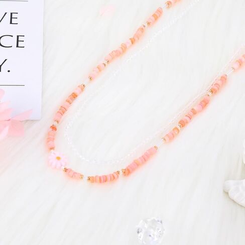 Colorful Beaded Necklace for Women Teen Girls Bohemian Double Layered Cute Seed Beads Choker Necklace with Dangle Beads Charm Adjustable Chain Handmade Boho Party Summer Beach Jewelry Gift for Girls in Saudi Arabia