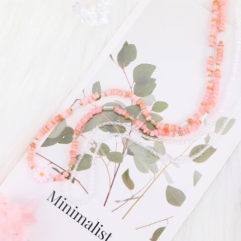 Colorful Beaded Necklace for Women Teen Girls Bohemian Double Layered Cute Seed Beads Choker Necklace with Dangle Beads Charm Adjustable Chain Handmade Boho Party Summer Beach Jewelry Gift for Girls in Saudi Arabia