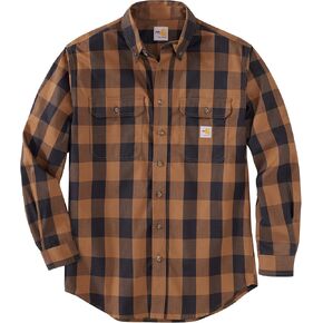 Carhartt mens Flame-resistant Force Rugged Flex Original Fit Twill Long-sleeve Plaid (Big & Tall) work utility shirts, Steel Blue, Large Tall US