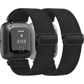 Elastic Bands for Fitbit Versa 2 Band Women Men, 2-Pack Adjustable Strechy Solo Loop Replacement Wristband Compatible with Fitbit Versa/Versa 2/Versa Lite/SE Smartwatch