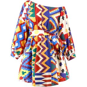 فستان مطبوع من Mocure African Dashiki بأكمام طويلة متوسط ​​الطول مناسب لفساتين Foraml A Line in Kuwait
