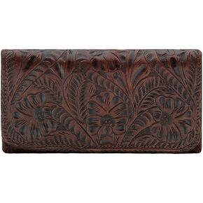 American West Leather Ladies' Tri-Fold Wallet - Billfold for Women Brown