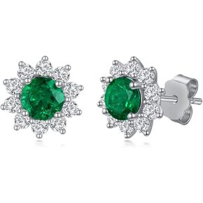 Gnteey Laboratory Grown Emerald Stud Earrings 925 Sterling Silver 6.5x6.5 mm Round Cut Emerald Push Backs Earrings for Women