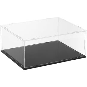 uxcell Acrylic Clear Display Case for Collectibles Self-Assemble Display Boxes Black Base Dustproof Countertop Storage Box for Collectibles Action Figures, 9.8 x 3.9 x 5.9 Inch