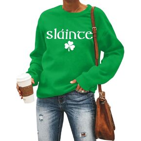 MOUSYA St Patricks Day Sweatshirt Women Slainte Shirts St Pattys Shirt Shamrock clover Printed Long Sleeve Tops
