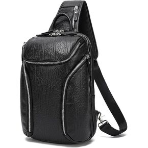 LANNSYNE Vintage Full Grain Leather Sling Chest Bag For Men Motorcycle Travel Hiking Daypack fits 11" iPad
