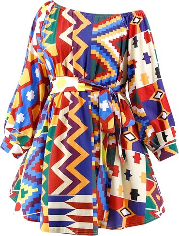 فستان مطبوع من Mocure African Dashiki بأكمام طويلة متوسط ​​الطول مناسب لفساتين Foraml A Line in Kuwait