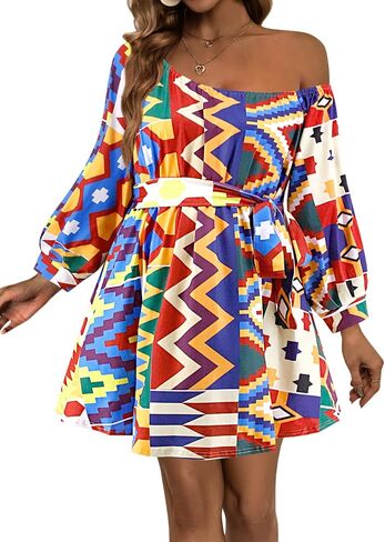 فستان مطبوع من Mocure African Dashiki بأكمام طويلة متوسط ​​الطول مناسب لفساتين Foraml A Line in Kuwait
