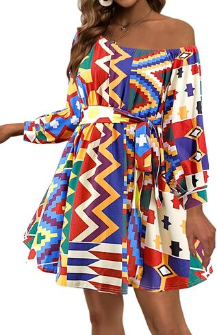 فستان مطبوع من Mocure African Dashiki بأكمام طويلة متوسط ​​الطول مناسب لفساتين Foraml A Line in Kuwait