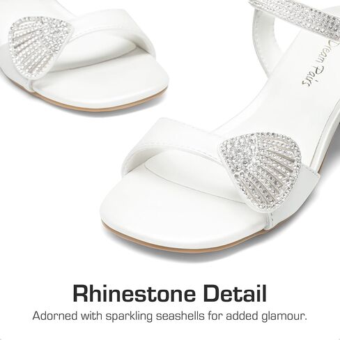 DREAM PAIRS Girls Sandals Ankle Strap Square Toe Low Heel Crysta Shell Wedding Party Flower Dress Shoes in Kuwait