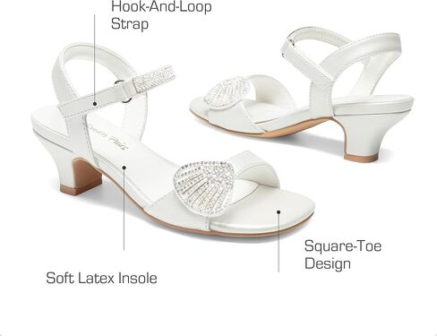 DREAM PAIRS Girls Sandals Ankle Strap Square Toe Low Heel Crysta Shell Wedding Party Flower Dress Shoes in Kuwait