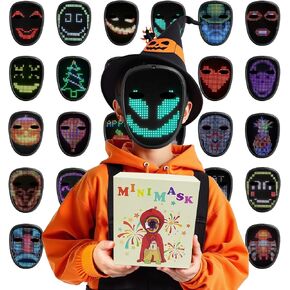 Led Mask,Led Mask For Kids,Light Up Mask With Gesture Sensing,Led Halloween Mask For Halloween Costume,Cosplay Party And Birthday Parties