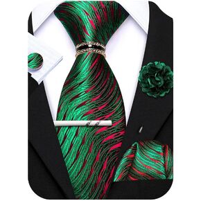 Ailisus Mens Tie Set 6PCS Plaid Stripe Necktie Silk Handkerchief Cufflinks Ties Clip Lapel Pin and Tie Ring Formal