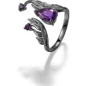 1.43Ct Amethyst Rings Angel's Wing Original Handmade Birthstone Ring for Women Birthday Jewelry Gifts Adjustable Open Rings