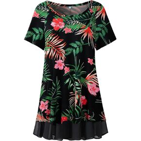 LARACE Plus Size Tunic Tops for Womens Summer Clothes Dressy Round Neck Short Sleeve Shirts Flowy Chiffon Blouses