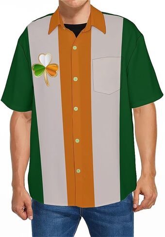 QIVICIMA Mens 2024 St Patricks Day Shirts Short Sleeve Clover Button Down Shirt Green Shamrock Casual Shirts Tops in Kuwait