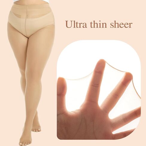 Yilanmy Plus Size Tights 20D Sheer Tights for Women High Waist Plus Size Pantyhose Queen Size Tights 2 Pairs in Kuwait