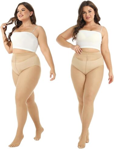 Yilanmy Plus Size Tights 20D Sheer Tights for Women High Waist Plus Size Pantyhose Queen Size Tights 2 Pairs in Kuwait