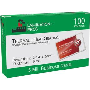 Business Card Laminating Pouches, 5 Mil Business Card Pouches, Heat Sealing Laminating Pouches, Thermal Pouches - 2.25" x 3.75" - 100 Pouches