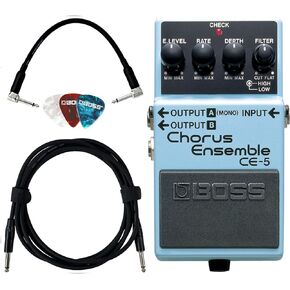 Boss CH-1 Super Chorus Bundle with Power Adapter, 10ft Instrument Cable, 6in Patch Cable, and Picks