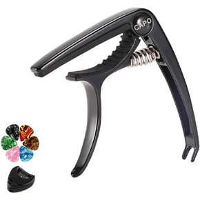 Guitar Capo Acoustic Capo Electric Guitars Capo Premium Zinc Alloy Guitar Accessories for Acoustic and Electric Guitars Ukulele Mandolin Banjo Bass (Black with 6 Picks)